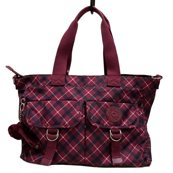 キプリング Kipling ボストンバッグ - ボルドー×パープル×マルチ チェック柄/本体ロックなし バッグ