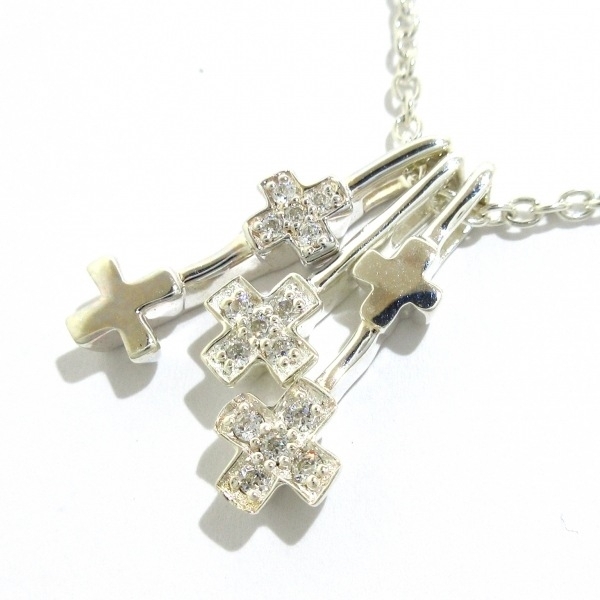 スタージュエリー STAR JEWELRY ネックレス - シルバー×クリア クロス 美品 アクセサリー（首）