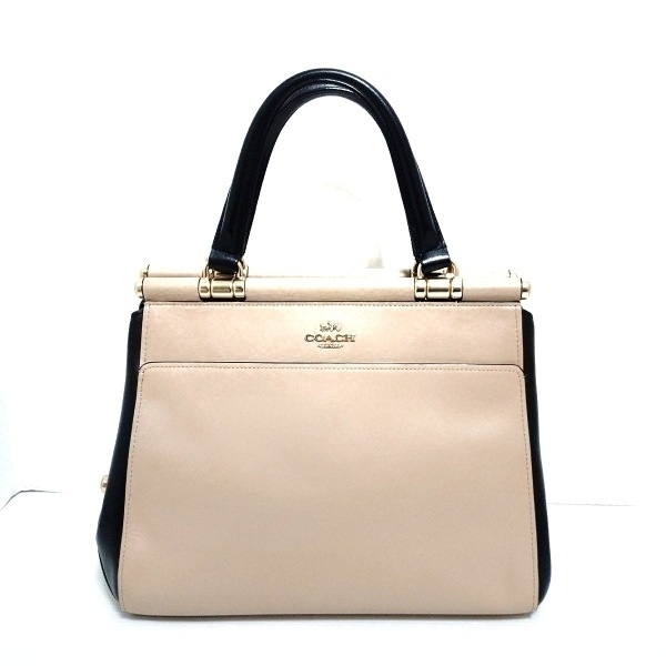 素敵な コーチ COACH バッグ ベージュ×黒 レザー - 26831 ハンドバッグ バッグ