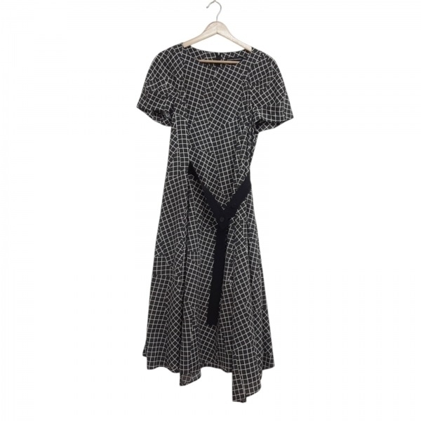 ヒロココシノ HIROKO KOSHINO サイズ40 M - ダークグレー×アイボリー レディース クルーネック/半袖/ロング 美品 ワンピース