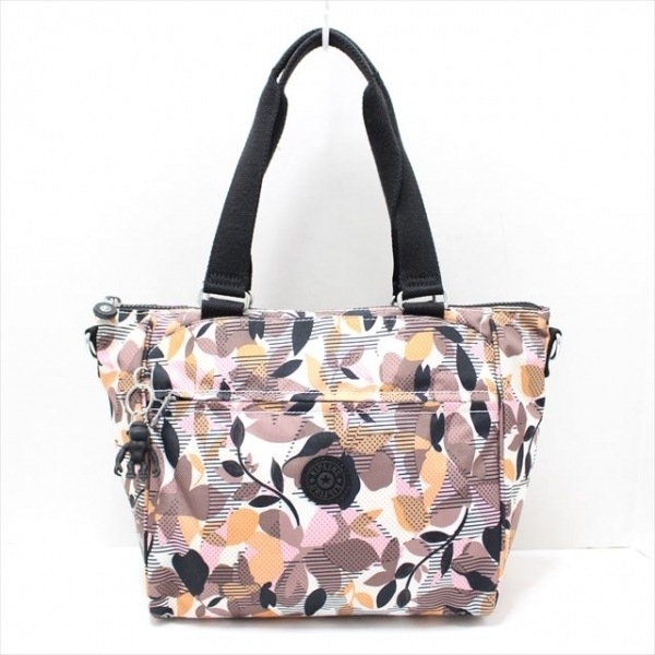 キプリング Kipling ハンドバッグ - 白×黒×マルチ 花柄 美品 バッグ