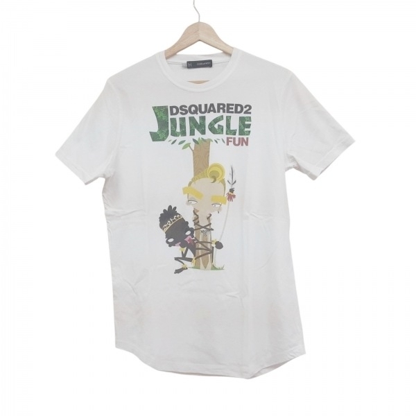 ディースクエアード DSQUARED2 半袖Tシャツ サイズL - 白×グリーン×マルチ メンズ クルーネック トップス
