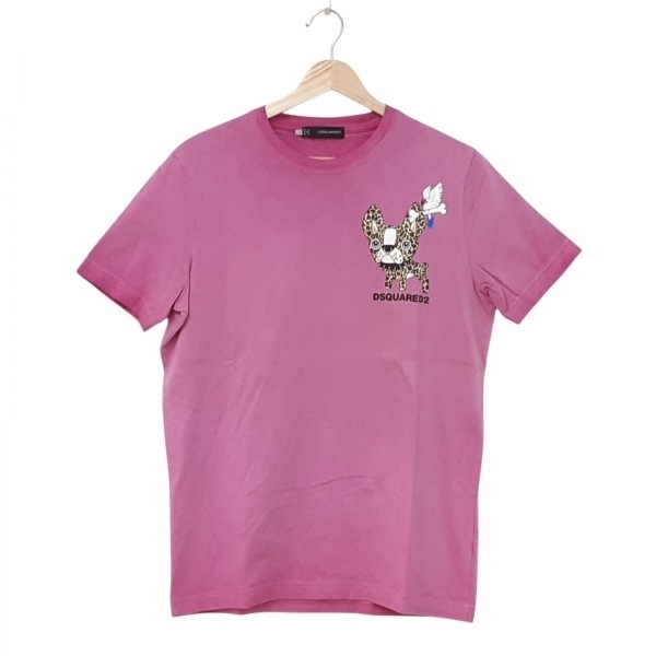 ディースクエアード DSQUARED2 半袖Tシャツ サイズL - ピンク×ベージュ×マルチ メンズ クルーネック トップス