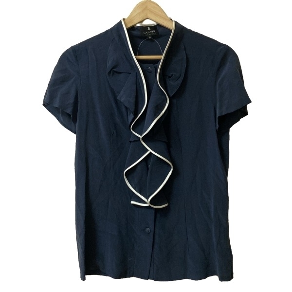 ランバンコレクション LANVIN COLLECTION 半袖カットソー サイズ38 M - ネイビー×白 レディース フリル トップス