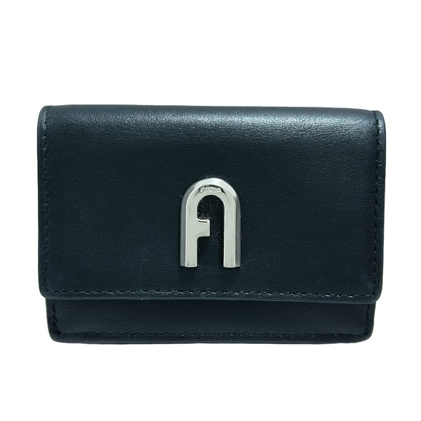フルラ FURLA 3つ折り財布/ミニ/コンパクト プリムラ レザー 黒 美品 財布