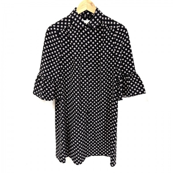ケイトスペード Kate spade サイズXS - ダークネイビー×ボルドー×アイボリー レディース レギュラーカラー/長袖/ひざ丈/ギャザー 美品