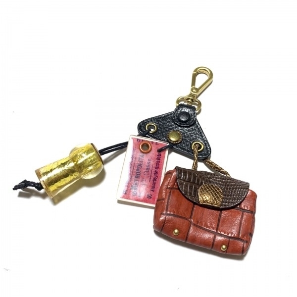 ジャマンピエッシェ JAMIN PUECH キーホルダー(チャーム) - レザー レッド×ダークブラウン×マルチ バッグ キーホルダー