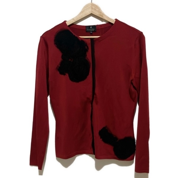 ランバンコレクション LANVIN COLLECTION カーディガン サイズ38 M - ボルドー×黒 レディース 長袖/フラワー(花) 美品 トップス