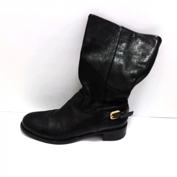プラダ PRADA ブーツ 34 1/2 - レザー 黒 レディース アウトソール張替済 靴