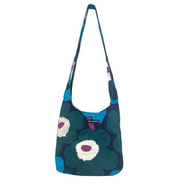 マリメッコ marimekko ショルダーバッグ - グリーン×ネイビー×マルチ フラワー(花) バッグ