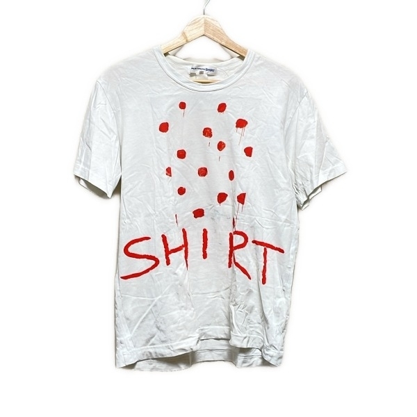 コムデギャルソンシャツ COMMEdesGARCONS SHIRT 半袖Tシャツ サイズL - 白×レッド メンズ クルーネック/ドット柄/2018SS トップス