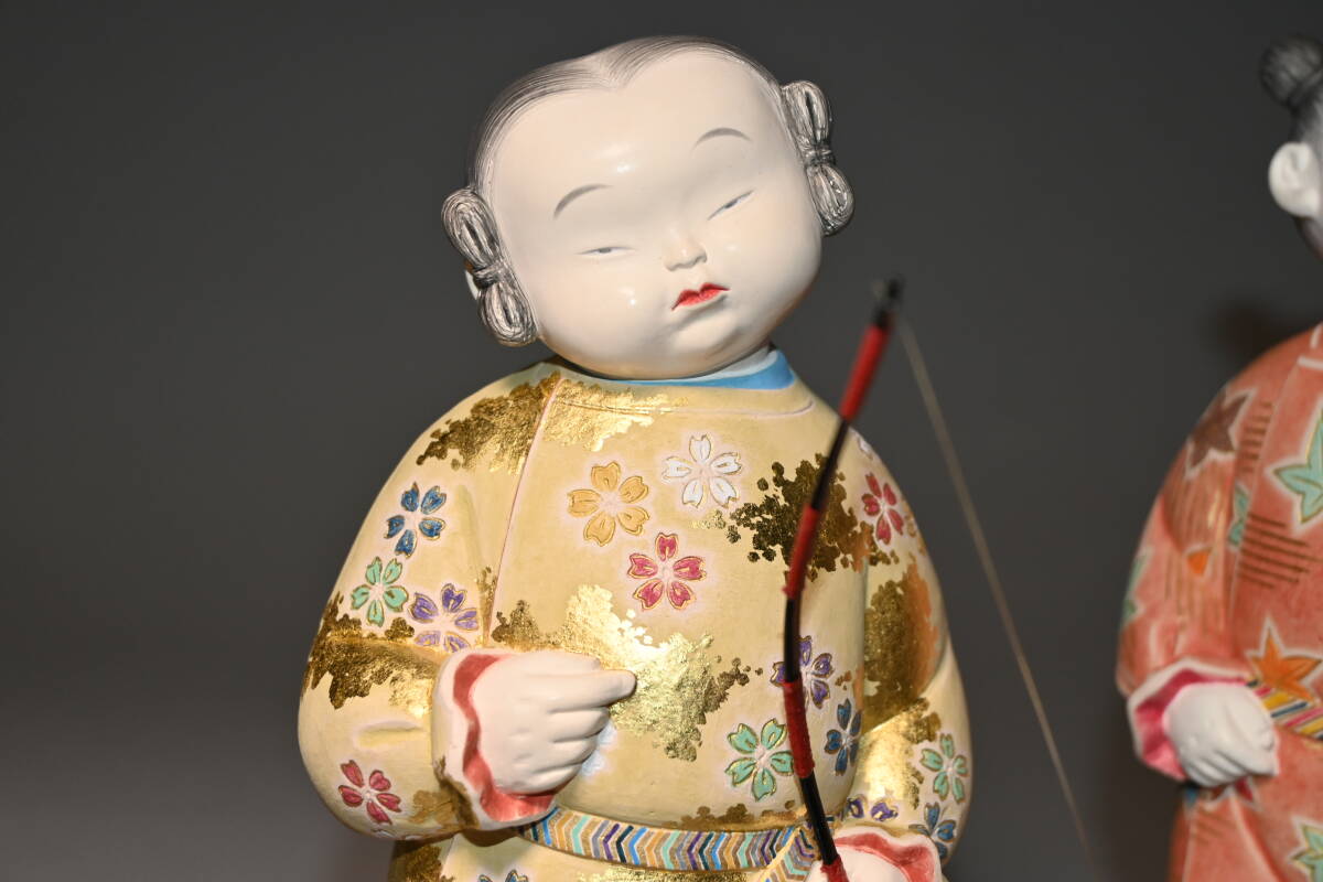 福岡県無形文化財□白水八郎 作□ 博多人形 唐子 童子 二体 台座 福岡県無形文化財□白水八郎 作□ 博多人形 唐子 童子 二体 台座