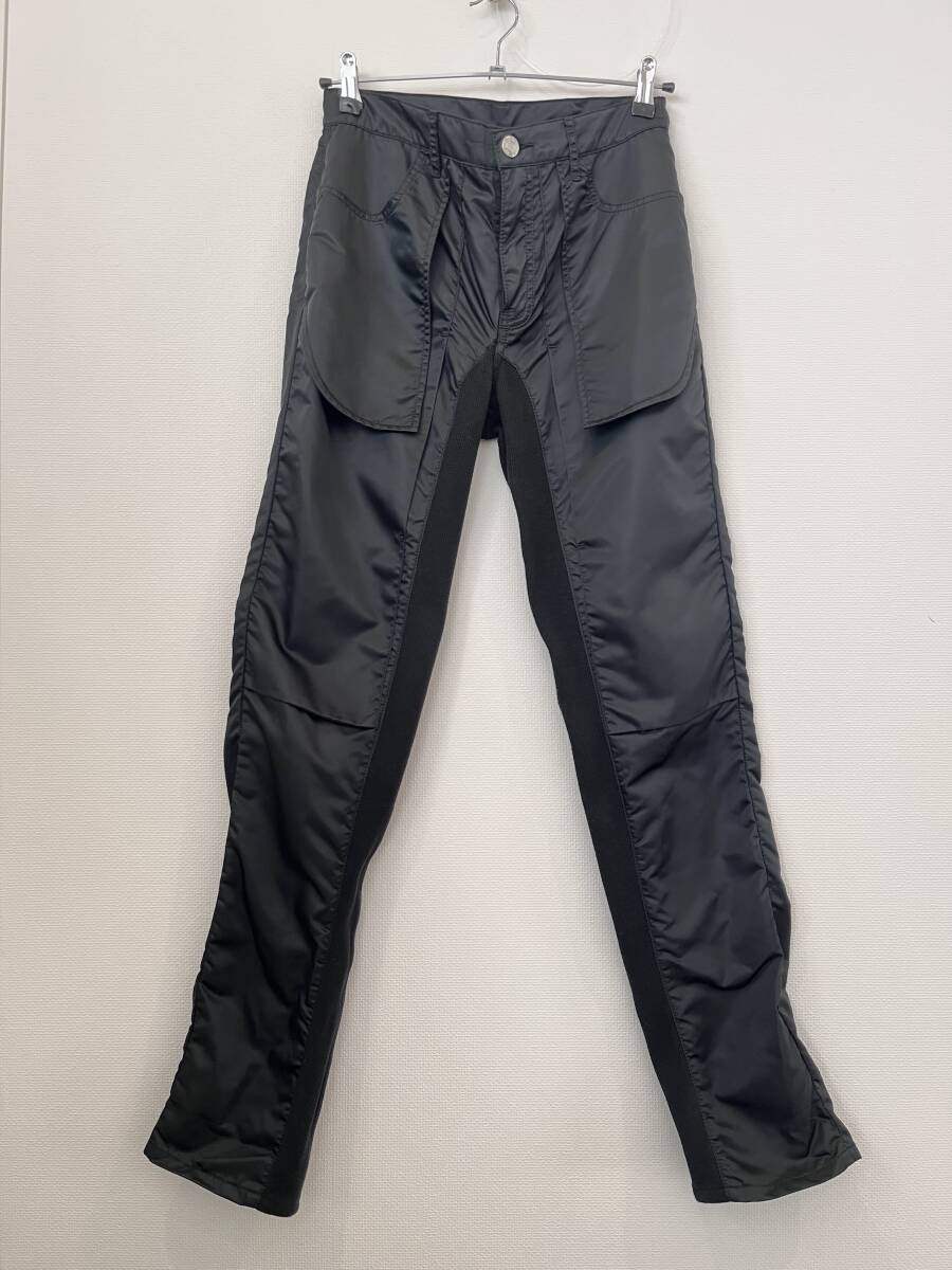 切替 17' NY購入【 HELMUT LANG｜ヘルムートラング 】28 M ブラック 黒 ナイロン　リバーシブル風 デザインパンツ 