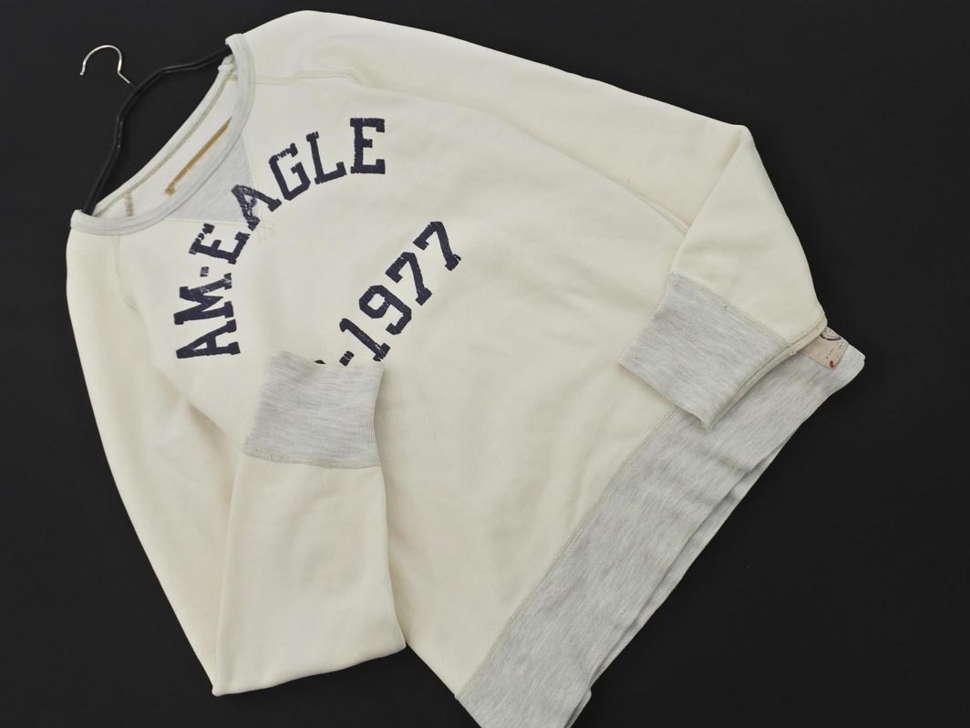 AMERICAN EAGLE アメリカンイーグル ロゴ トレーナー スウェット sizeS/アイボリー ◇■ ☆ ela3 メンズ