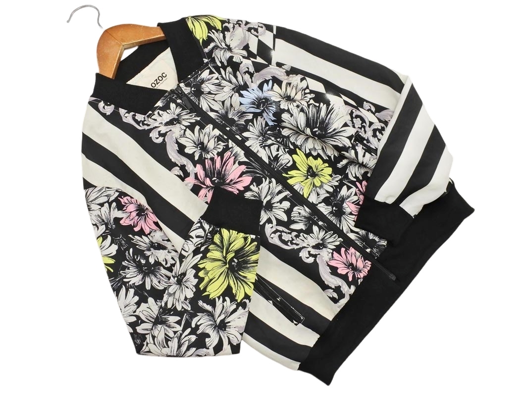 新品 OZOC オゾック 花柄 ブルゾン ジャケット sizeM/白ｘ黒 ◇■ ☆ ela3 レディース
