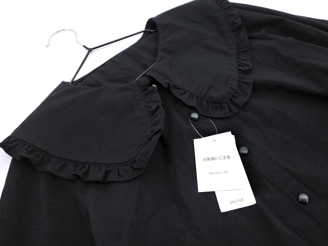 ネコポスOK INGNI イング ケープ フリル シャツ sizeM/黒 ◇■ ☆ ela3 レディース