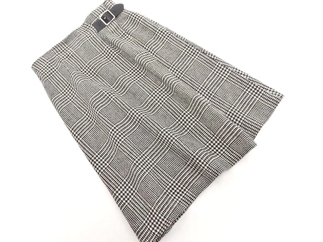 O’NEIL of DUBLIN オニールオブダブリン ウール混 チェック ラップ スカート size10/オフホワイトｘ黒 ◇■ ☆ ela4 レディース