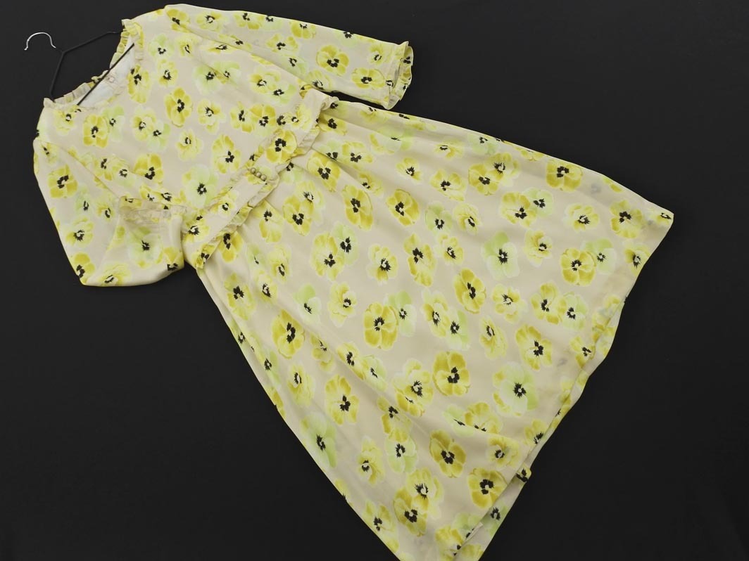 KOJI WATANABE STYLE コージワタナベスティル 花柄 Aライン ワンピース size11/ベージュｘ黄 ■◇ ☆ ela4 レディース