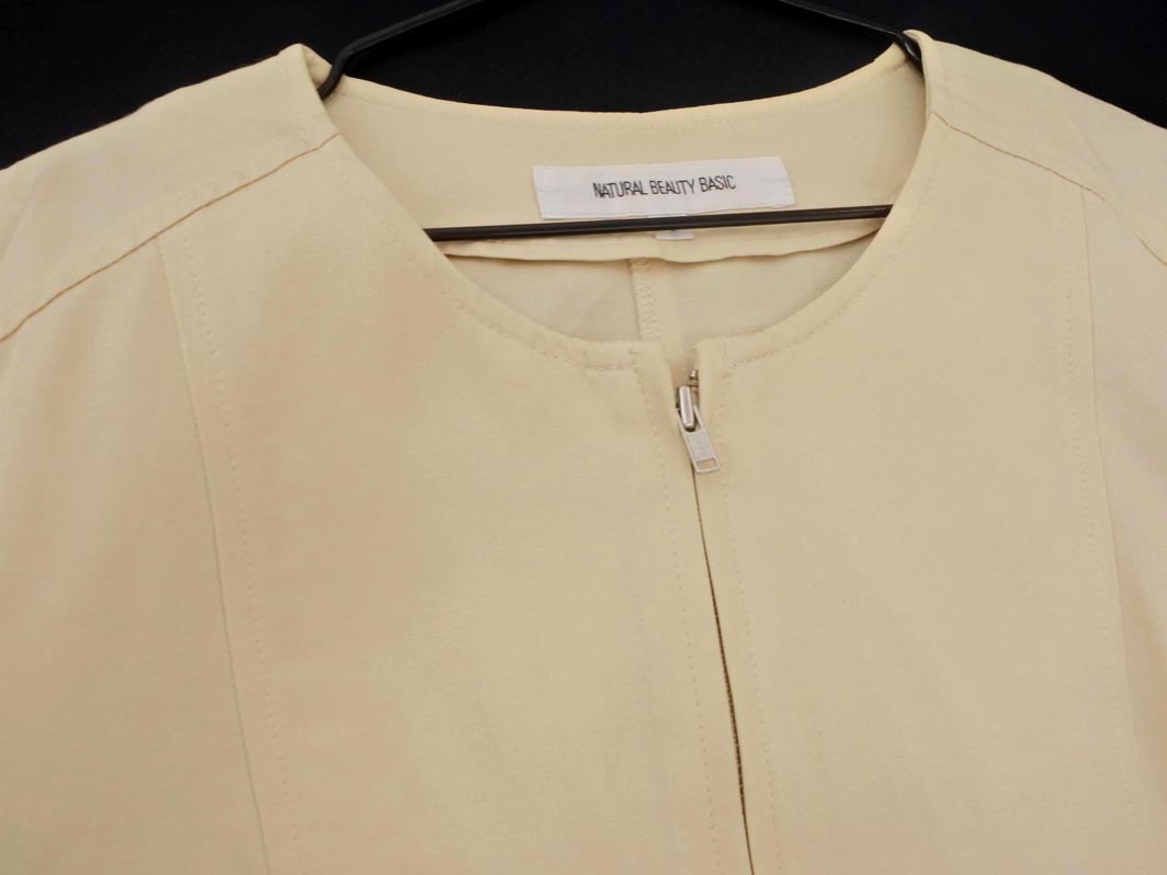 NATURAL BEAUTY BASIC ナチュラルビューティーベーシック ノーカラー ジャケット sizeS/ライトベージュ ■◇ ☆ ela5 レディース