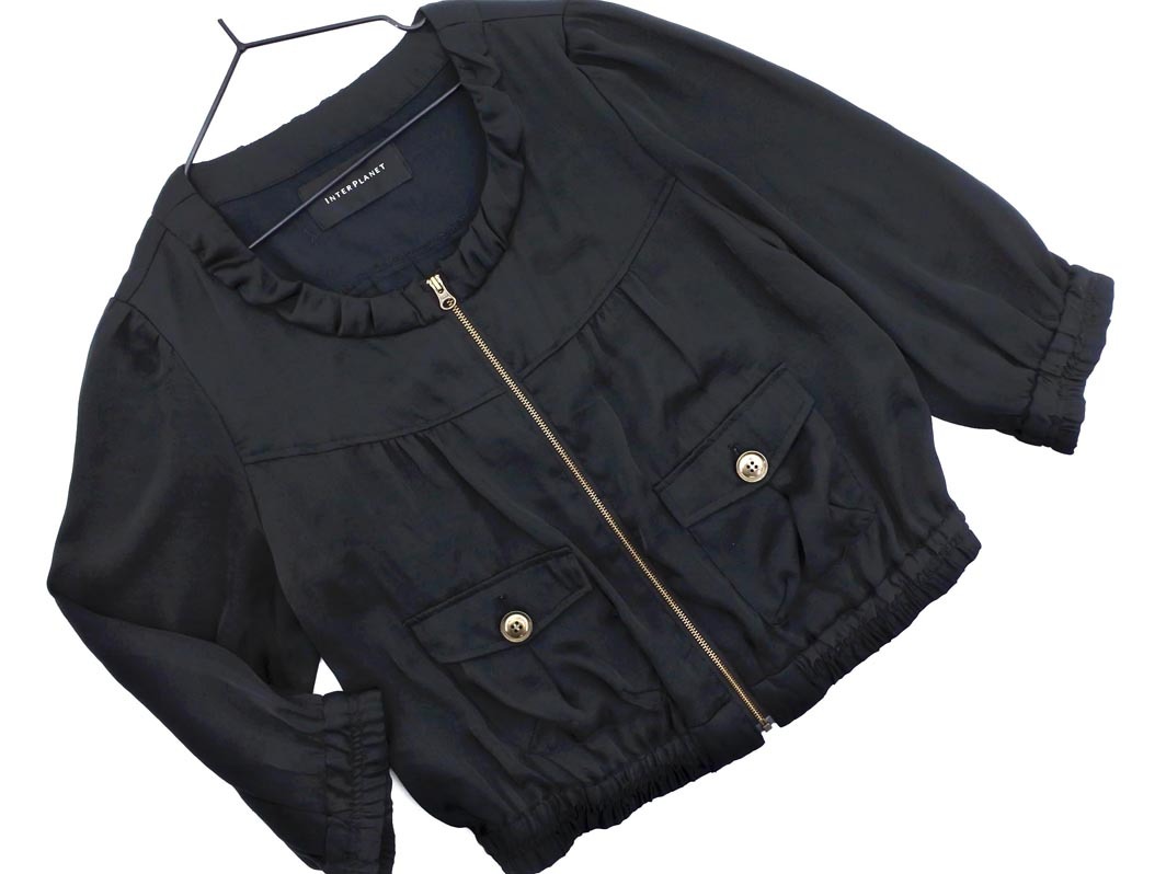 INTERPLANET インタープラネット ノーカラー ジャケット size2/黒 ■◇ ☆ elb0 レディース