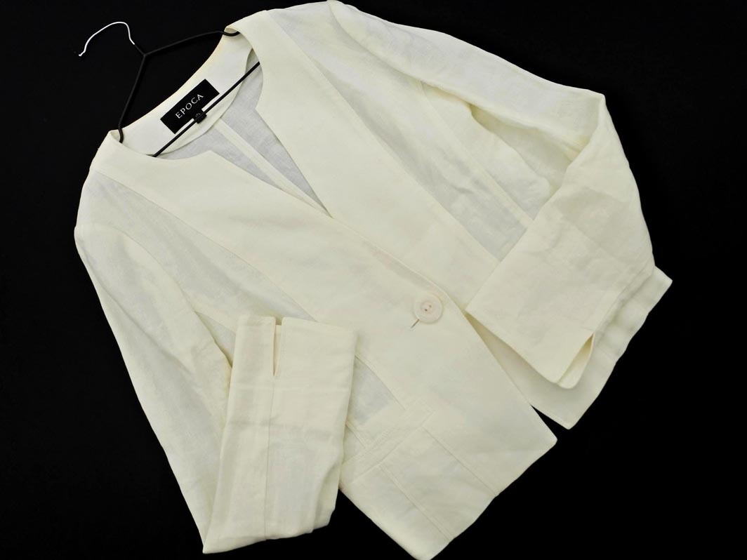 EPOCA エポカ リネン混 ノーカラー ジャケット size40/白 ■◇ ☆ elb0 レディース