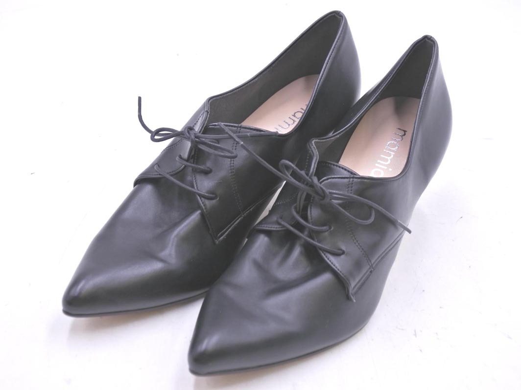 MAMIAN マミアン 本革 レザー レースアップ ブーティー ブーツ size23ｃｍ/黒 ◇■ ☆ elb2 レディース