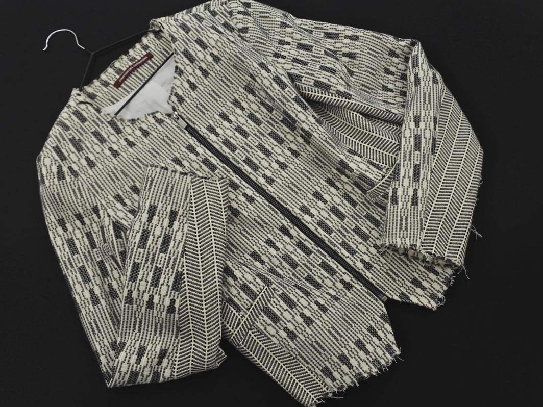 COMPTOIR DES COTONNIERS コントワーデコトニエ 総柄 ジップアップ ノーカラー ジャケット size7/白ｘグレー ◇■ ☆ elb7 レディース