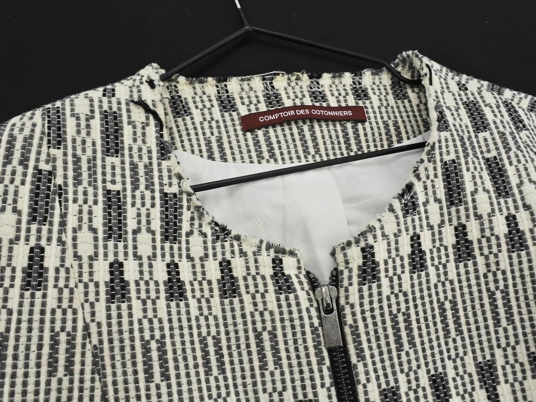 COMPTOIR DES COTONNIERS コントワーデコトニエ 総柄 ジップアップ ノーカラー ジャケット size7/白ｘグレー ◇■ ☆ elb7 レディース
