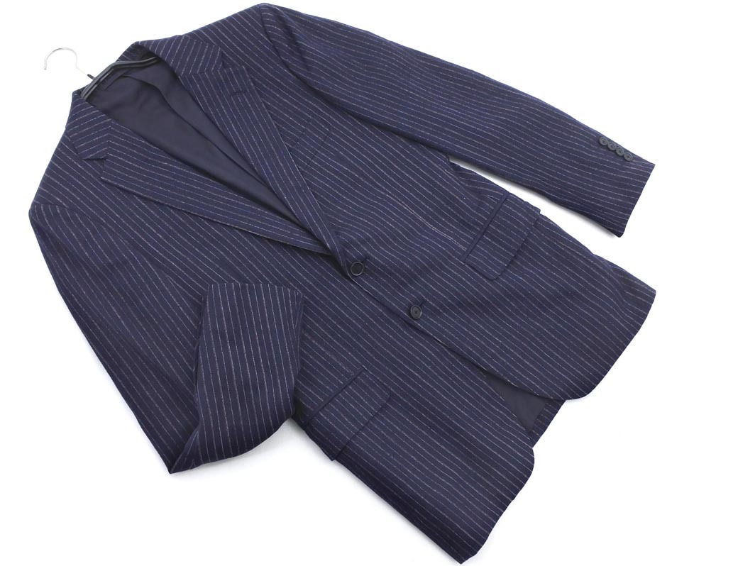 UNITED ARROWS OVEREIGN ユナイテッドアローズ ソブリン ウール混 ストライプ テーラード ジャケット size44/紺 ◇■ ☆ elb6 メンズ