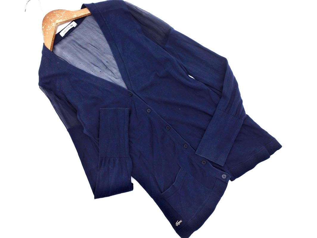 LACOSTE ラコステ シフォン 切替 カーディガン size34/紺 ■◇ ☆ elb8 レディース