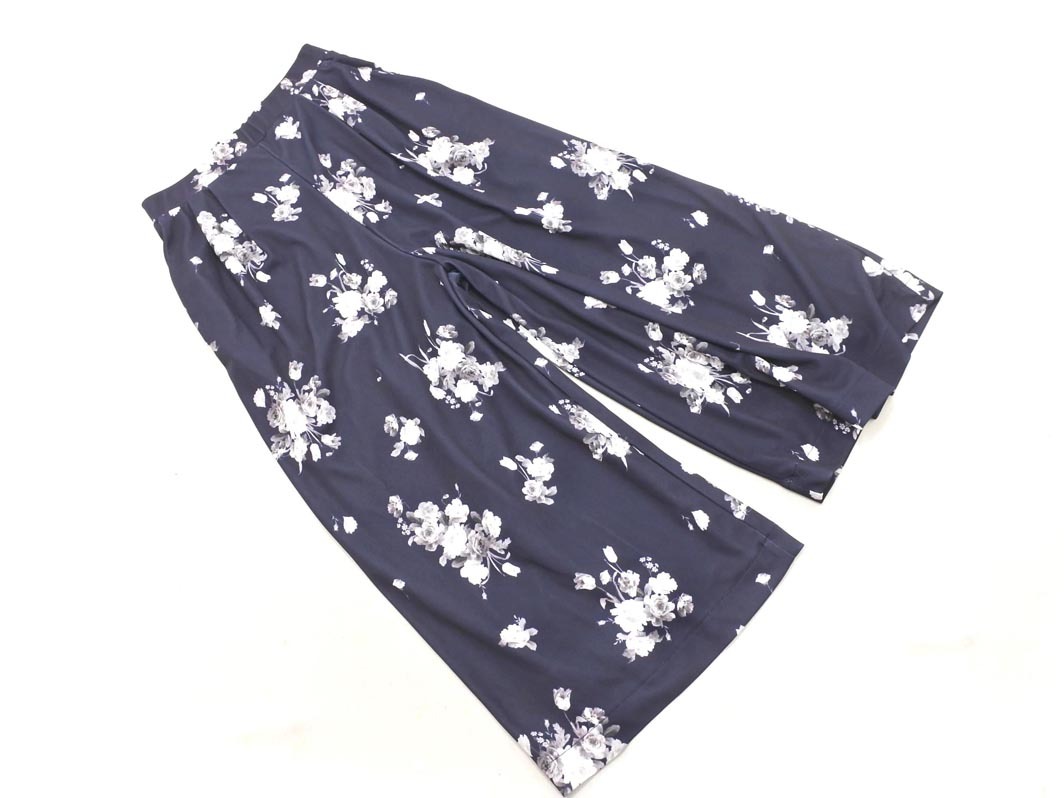one way ワンウェイ 花柄 クロップド ワイド パンツ sizeM/紺 ■◇ ☆ elc0 レディース