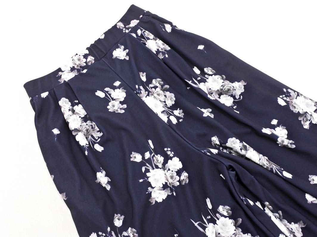 one way ワンウェイ 花柄 クロップド ワイド パンツ sizeM/紺 ■◇ ☆ elc0 レディース