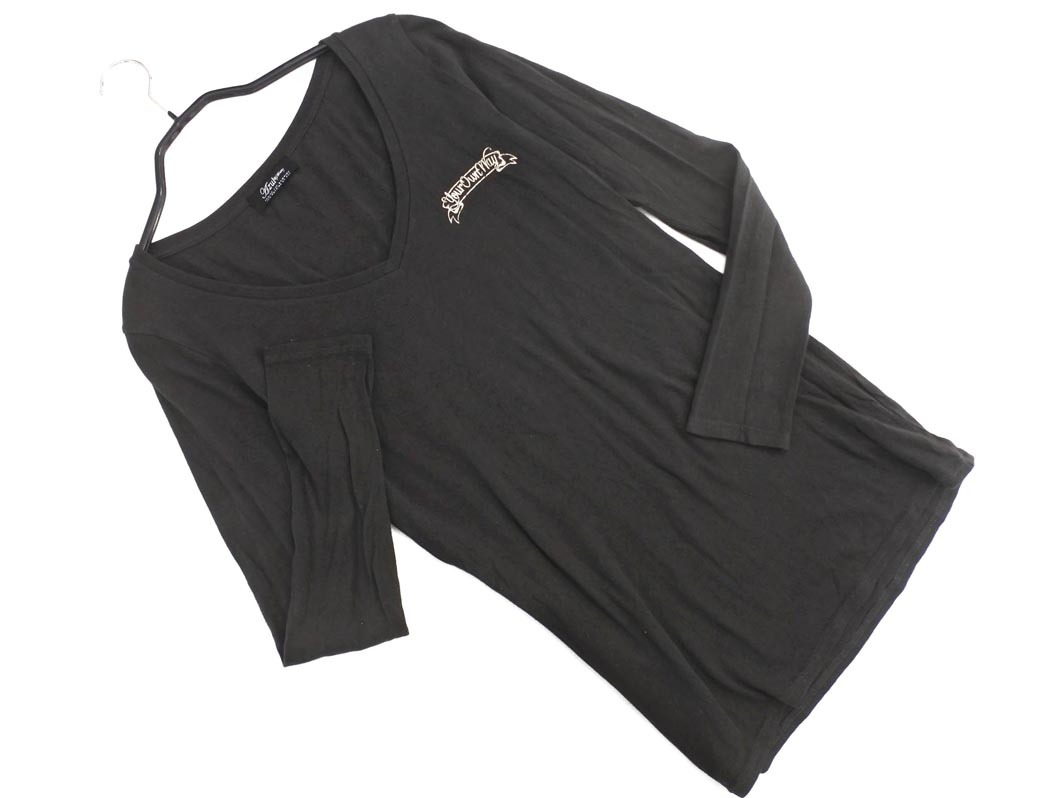 ネコポスOK AZUL BY MOUSSY アズールバイマウジー Vネック プリント カットソー sizeM/黒 ◇■ ☆ elc3 レディース