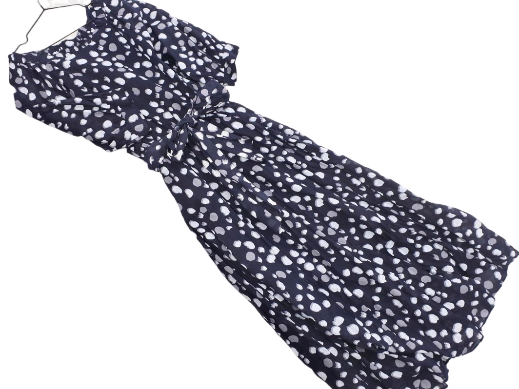 DoCLASSE ドゥクラッセ 総柄 ギャザー ロング ワンピース size9/紺 ■◇ ☆ elc4 レディース