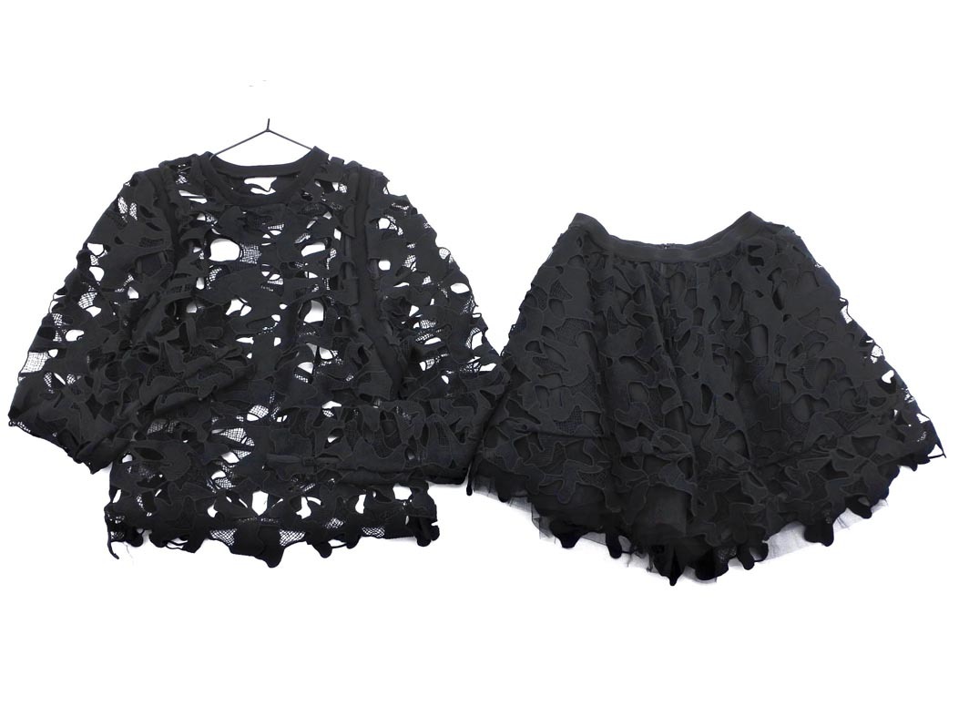 BIRTHDAY BASH バースデーバッシュ 総レース ブラウス キュロット セットアップ sizeS/黒 ■◇ ☆ elc4 レディース