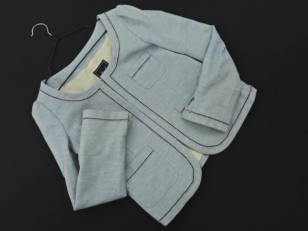 Swingle スウィングル リネン混 ノーカラー ジャケット size1/水色 ■◇ ☆ elc5 レディース