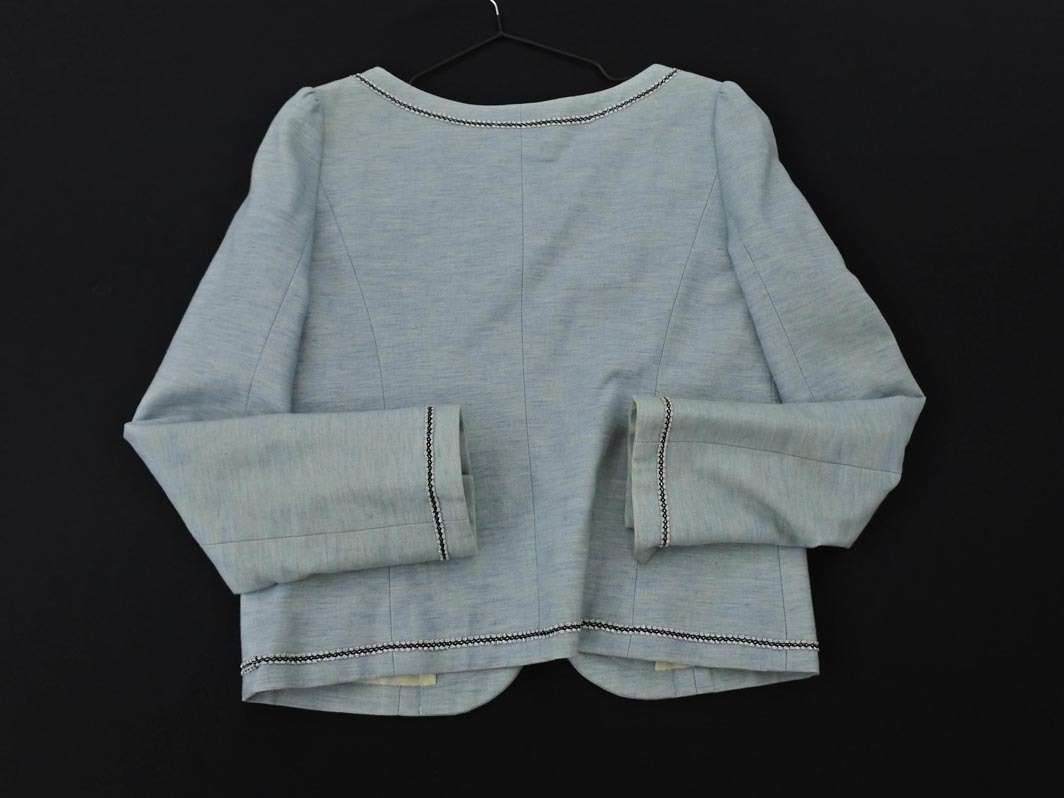 Swingle スウィングル リネン混 ノーカラー ジャケット size1/水色 ■◇ ☆ elc5 レディース
