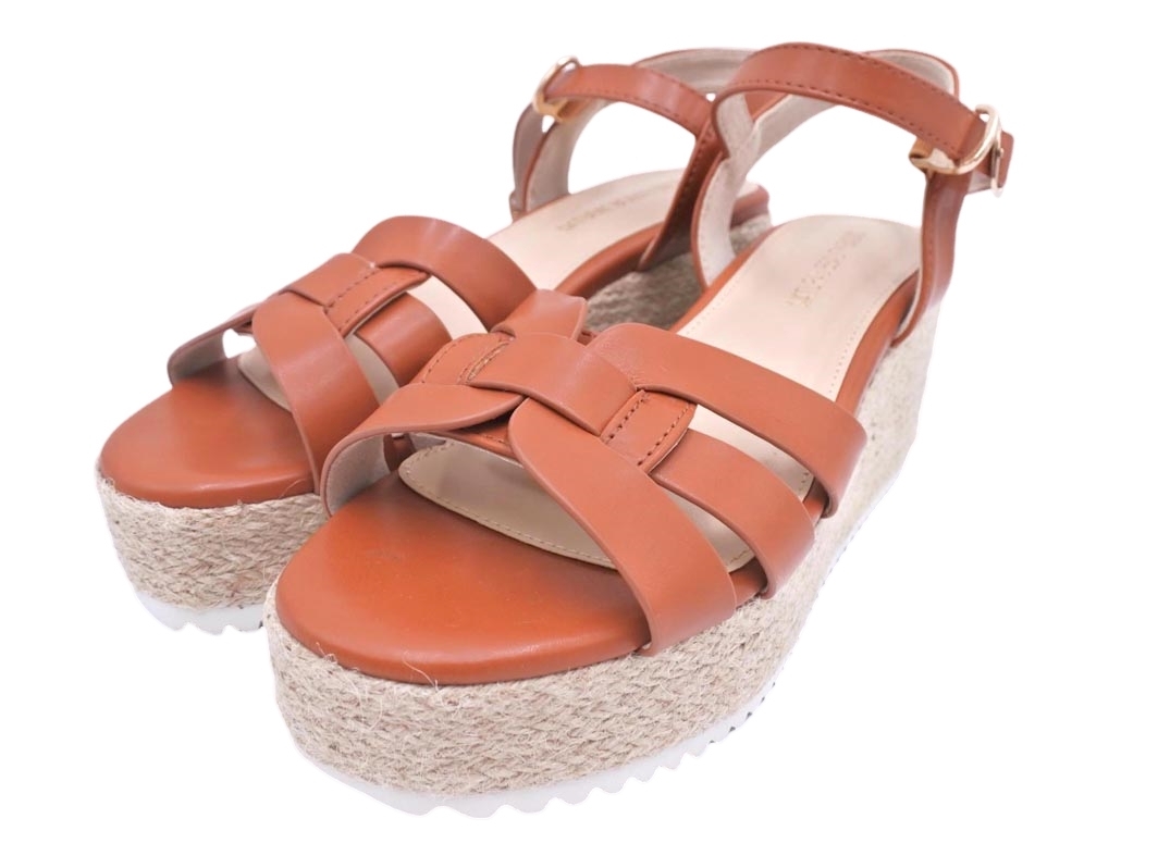 美品 NATURAL BEAUTY BASIC ナチュラルビューティーベーシック 厚底 ウェッジソール サンダル sizeM(23.5cm)/茶 ■◆ ☆ elc5 レディース