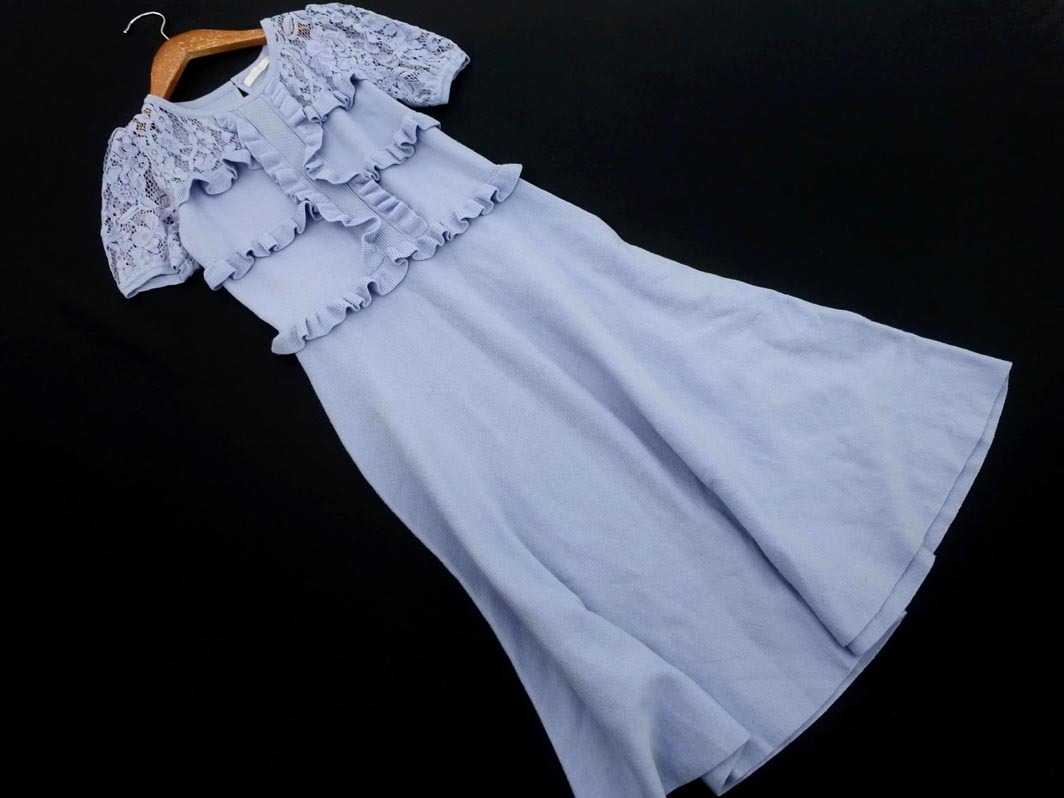 prima scherrer プリマシェレル レース フリル 切替 ワンピース sizeS/青 ■◆ ☆ elc7 レディース