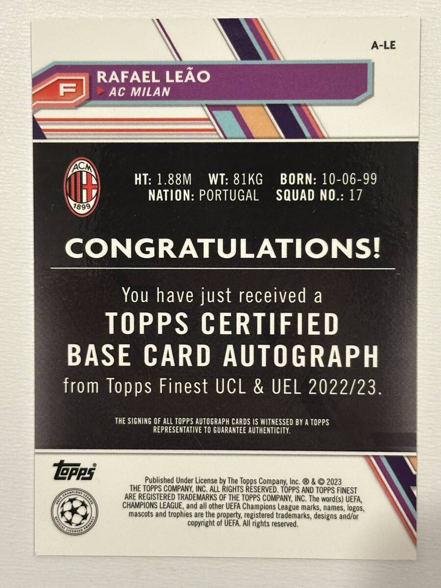 Rafael Leao 2023 Topps Finest UEFA Auto ラファエル・レオン Rafael Leao 2023 Topps Finest UEFA Auto ラファエル・レオン