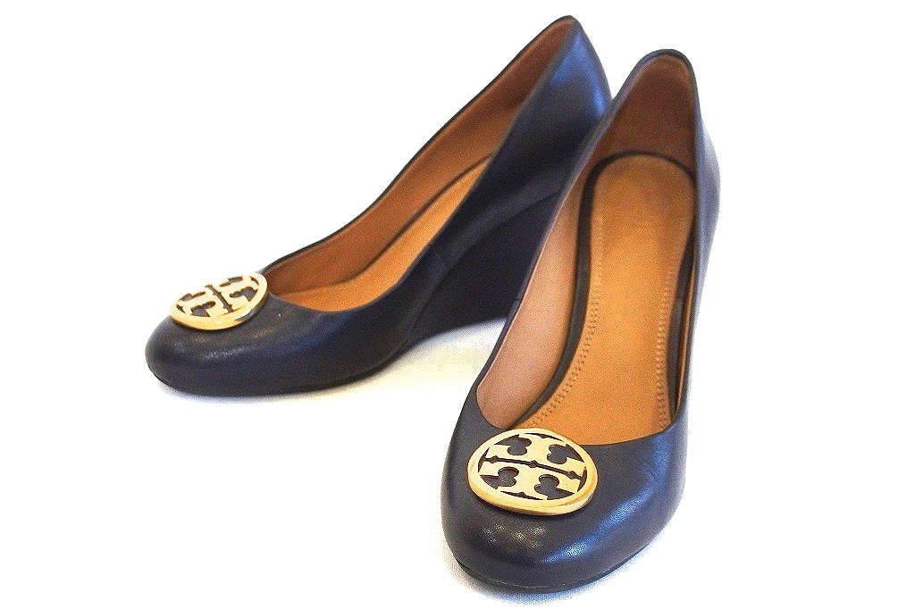 トリーバーチ TORY BURCH レザー　ウエッジソールパンプス ・5　1/2 濃紺 kz4824219088