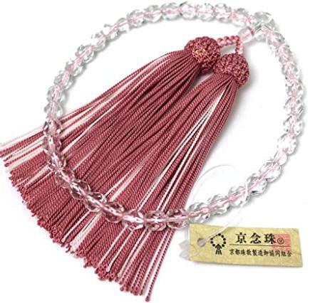 【桜模様　數(shù)珠袋付】女性用　數(shù)珠　切子硝子 切子ガラス　略式數(shù)珠