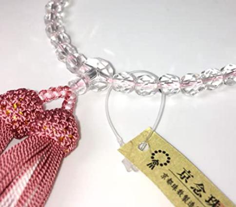 【桜模様　數(shù)珠袋付】女性用　數(shù)珠　切子硝子 切子ガラス　略式數(shù)珠