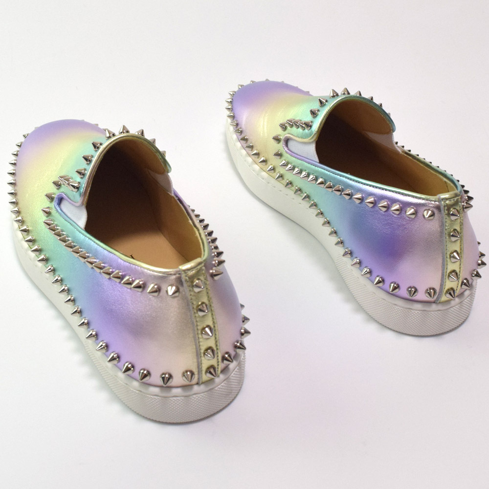 未使用 Christian Louboutin クリスチャン ルブタン PIK BOAT FLAT NAPPA LAM スタッズ レザー スリッポン スニーカー 41 26 1220134
