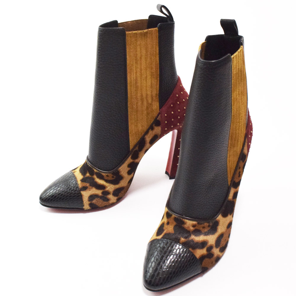 未使用 Christian Louboutin クリスチャン ルブタン ME IN THE 90S PLUME レオパード 切替デザイン ブーツ 37 24 1210183 