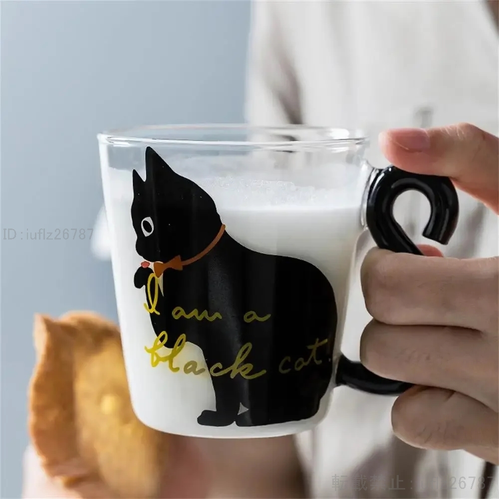 クリエイティブ 猫耐熱コーヒーマグ ハンドル付きガラスカップ 牛乳 お茶 ジュース 水 かわいい用 ドリンクウェア HOM136