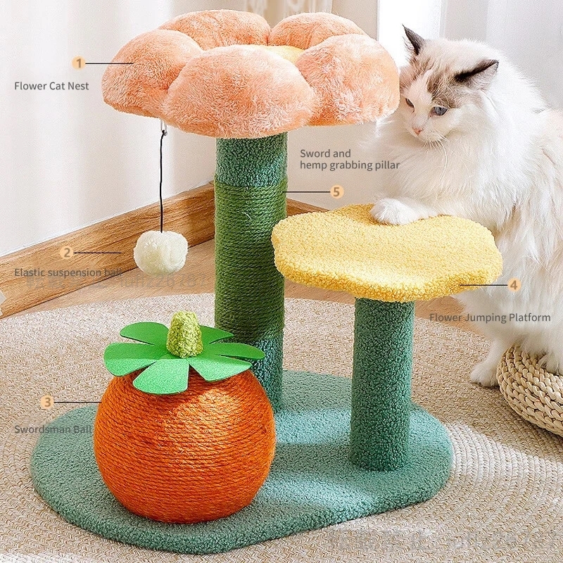 Hoopet マルチレベル 猫 木 サイザル麻スクラッチポスト付き 塔 屋内猫小屋 猫 スクラッチピラー トンネル センターピース PET078