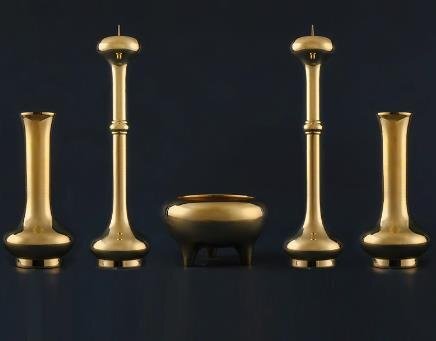 密教法具 寺院用仏具 大型 寛通型 五具足 三具足 火立1対 9寸 密教法具 寺院用仏具 大型 寛通型 五具足 三具足 火立1対 9寸