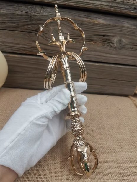 佳品 五鈷杵錫杖 手作り 真言宗 仏教 密教 仏具 お寺 仏堂 高さ23cm 佳品 五鈷杵錫杖 手作り 真言宗 仏教 密教 仏具 お寺 仏堂 高さ23cm