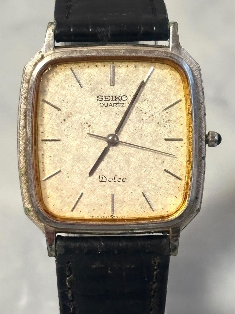 rrkk3586 SEIKO セイコー ドルチェ9531-5000 腕時計 クォーツ レザーベルト ゴールド文字盤 現状品